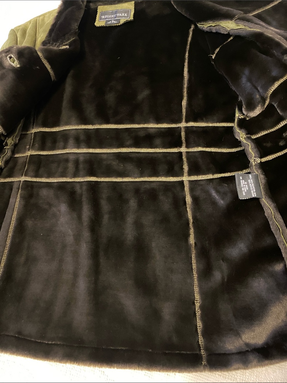 Regent Park Olive Faux-Suede Jacket with Dark Fur Trim, no signs of wear - Picture 9 of 9